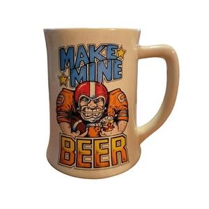 Wallace Berrie 1982 Football Make Mine Beer Mug Glass Vintage Beer Stein